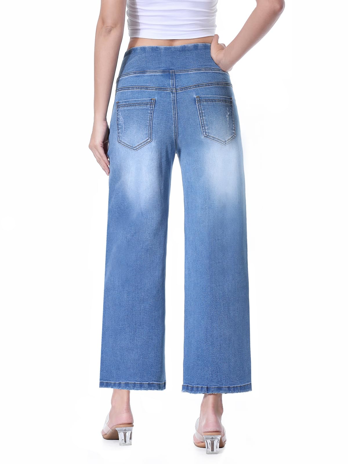 Jeans Donna, Eleganti Pantaloni Estivi Donna Jeans Vita Alta Elasticizzati Jeggings Pantalone Larghi Curvy Palazzo