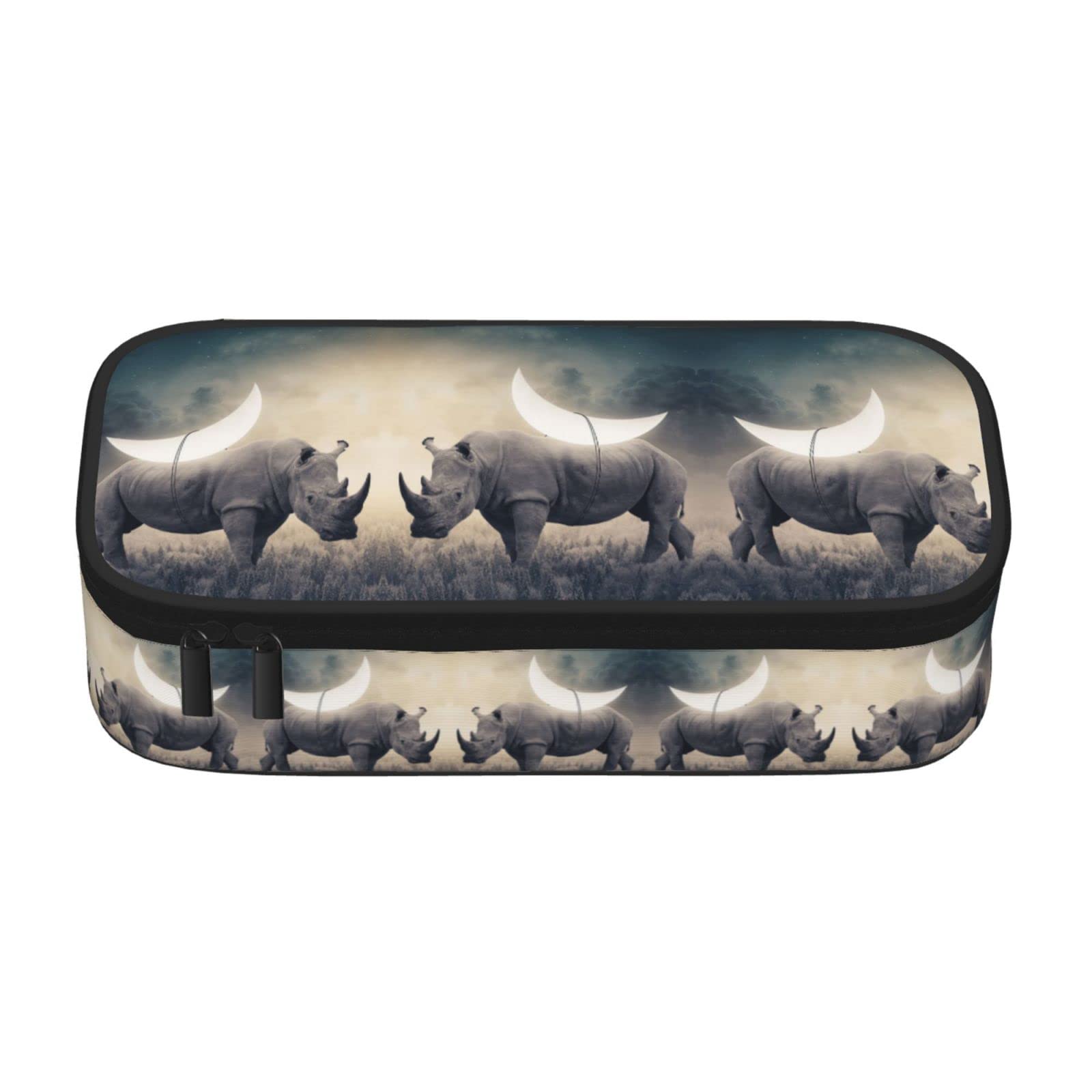 Rhino Print Pencil Case Large Capacity Pencil Case, Big Pen Pouch Stationery Storage Organiser for Teen Girls Boys Adults