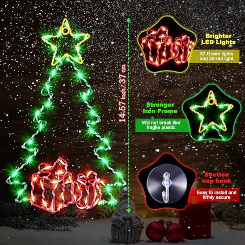 15" Christmas Tree Window Lights Decorations, 8 Lighting Modes with Remote by Hiboom - Used condition - Image 2