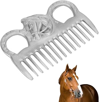 Metal Horse Comb, 4inch Stainless Metal Pulling Combs Horse Mane Comb Horse Tail Comb Mini Pocket Combs Horse Grooming Comb Livestock Comb for Cleaning Hair Removing Loose Undercoat Knots, Silver