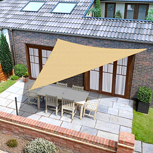 Voile d'ombrage triangulaire, 4,6 x 4,6 x 4,6 m, blocage efficace des rayons du soleil, auvent respirant imperméable pour extérieur de voiture, terrasse, cour, jardin - Beige Cover