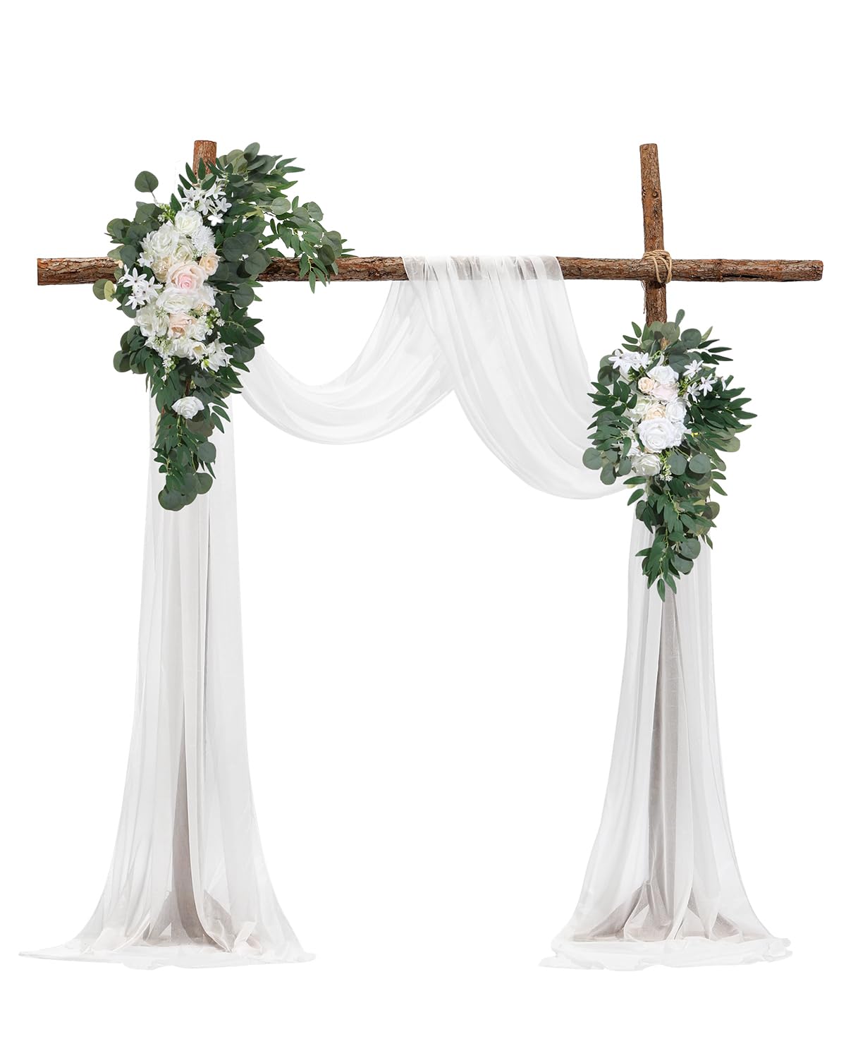 VEVOR Kit de Arco de Flores Artificiales Blancas para Bodas, para Bodas con Cortinas, 2 Piezas de Arreglos Florales, 2 Piezas de Cortinas Transparentes, para Decoración Ramos de Ceremonia, Recepción