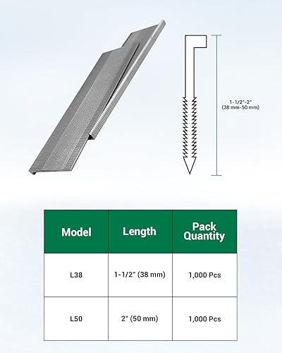 Miniatura 3 de meite Clavos de tacos L de calibre 16, 2 pulgadas, cabeza L, clavos de madera dura, tacos L, clavos para suelo, 1000 por caja