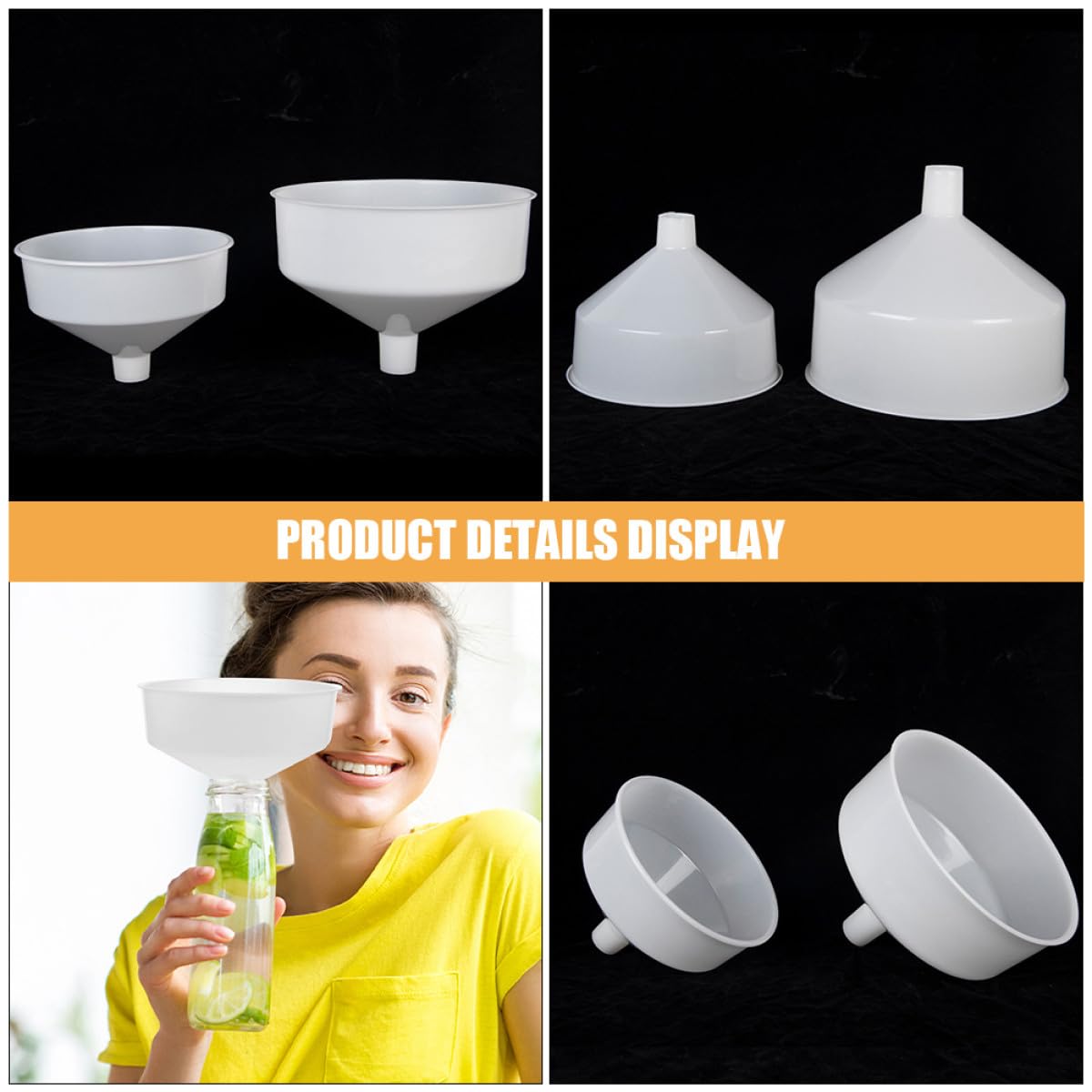 3pcs Kitchen Funnels Set Wide Mouth Plastic Filter Funnel for Oil Vinegar and Powder Filling Bottles Small Medium Large White for Home Use