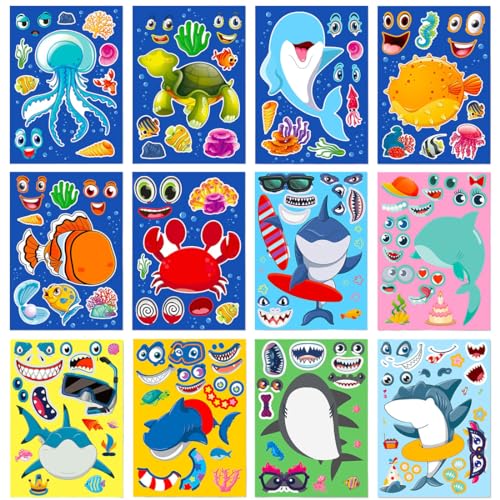 Libri con Adesivi con Adesivi Riutilizzabili, 12 pezzi Libri adesivi per età 3-6 anni Ragazzi Ragazze adesivi stagioni, fiabe, animali marini Sticker educativo Regalo Libro per Bambini