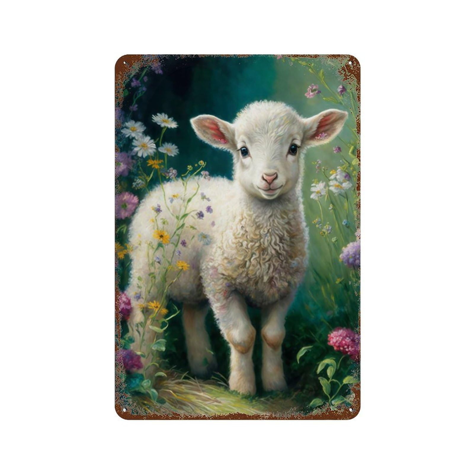 Innocent Little Lamb Distressed Metal Wall Sign 11.8"x7.9", Ideal for Patio, Garden Room And Bar Decor