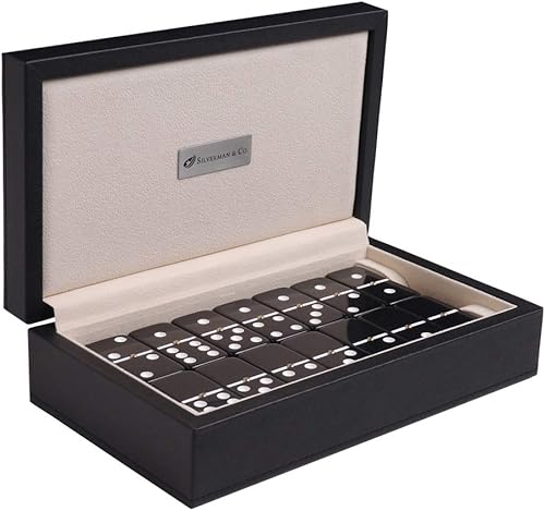 Miniatura 1 de Silverman & Co. Juego de dominó negro doble 6 grande - Estuche negro