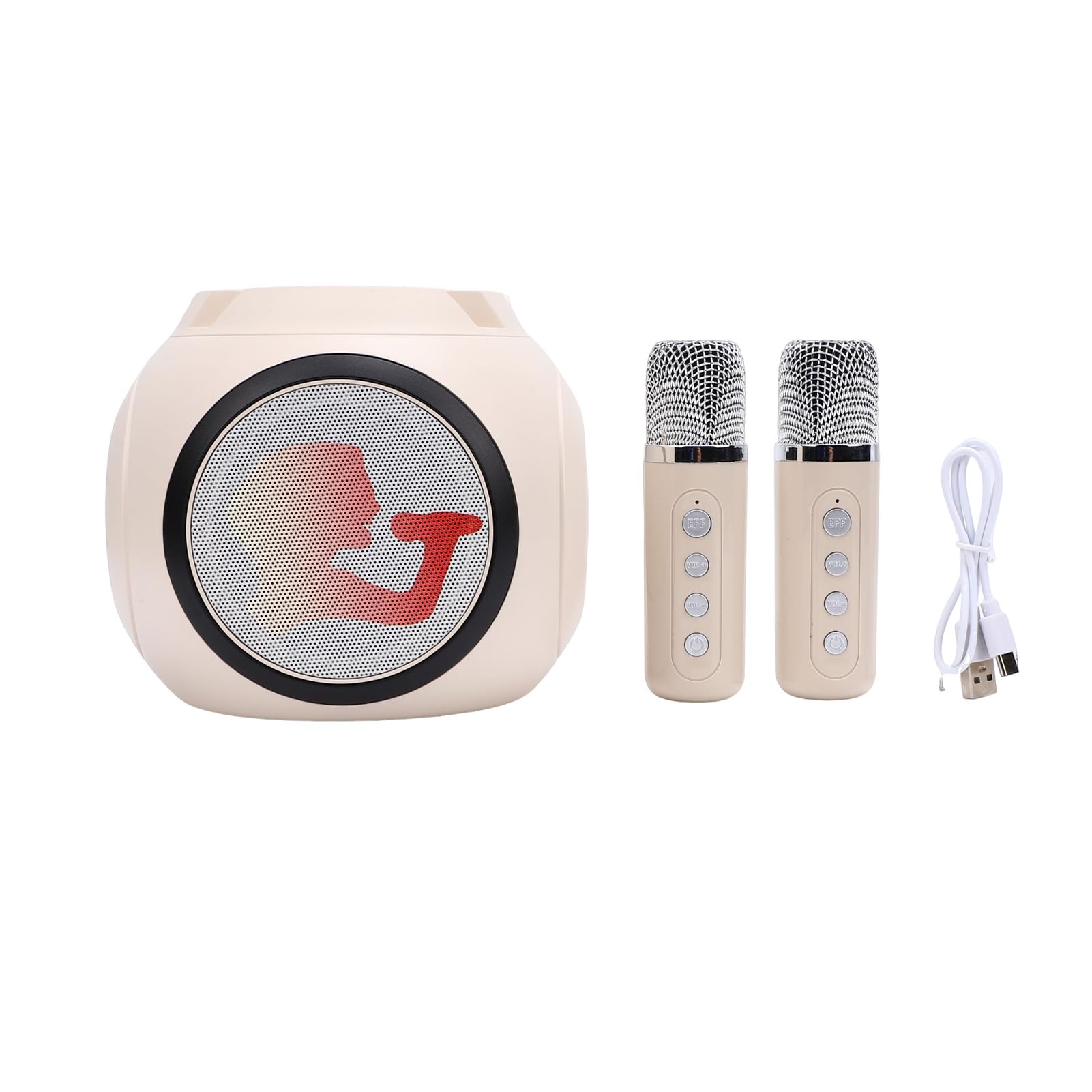 POENVFPO Macchina per Karaoke, Altoparlante Bluetooth con 2 Microfoni Wireless, Trasmissione 2.4G per Duetti, Regolazione Audio Integrata, Luci a LED, Design Compatto per Feste in Casa, (WHITE)