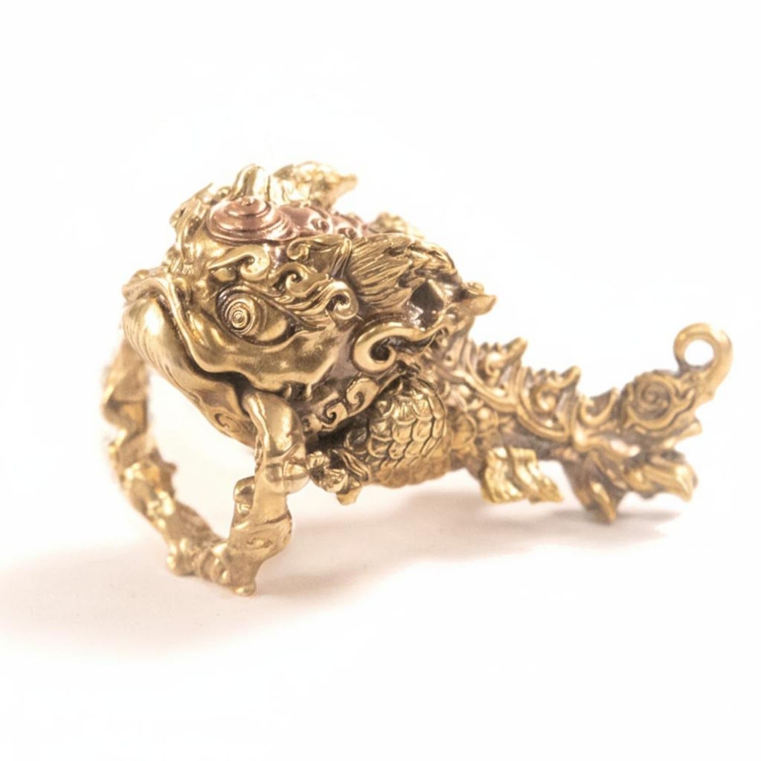 SHOPORA Intricate Relief Chi Dragon Charm Curled Flames Dragon Charm Ornament Hanging Loop Fashion Accessory Scaled Body for Desk Display, Copper Horn-image-27