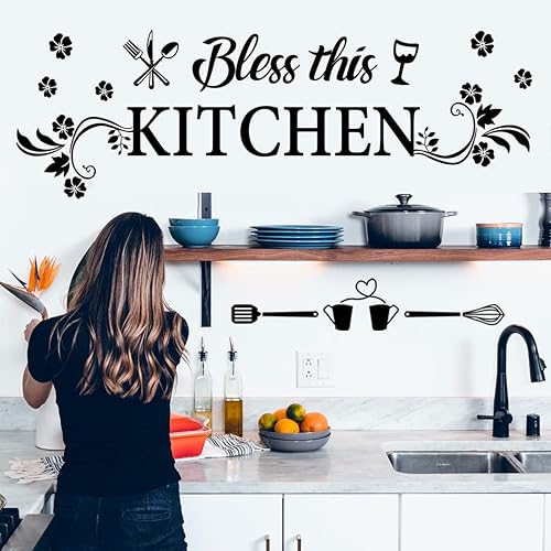 Miniatura 4 de Adhesivo decorativo de pared con citas de cocina, calcomanías de cocina con arte de flores, calcomanías de vinilo extraíbles para comedor, hornear,