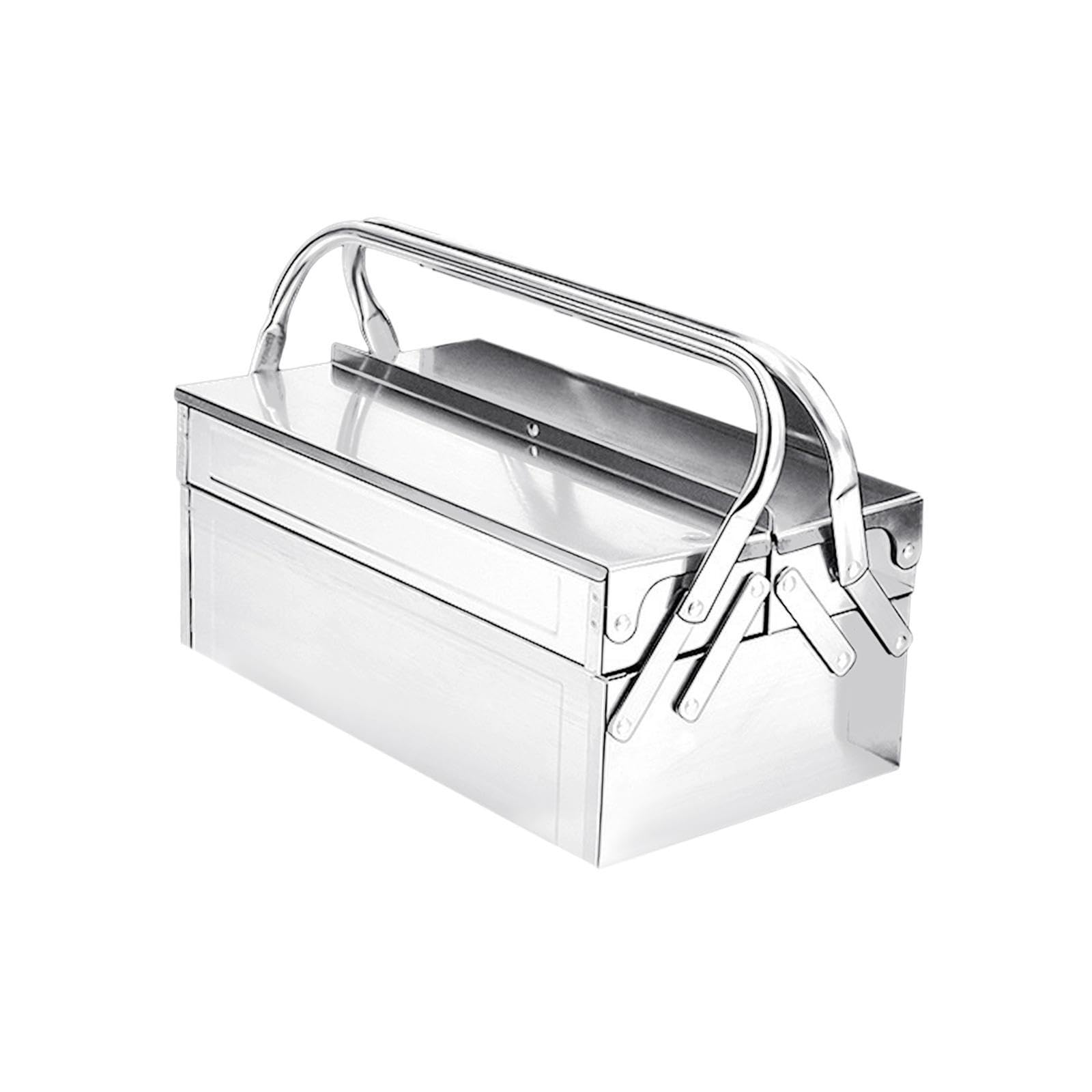 Scatola portautensili in Acciaio Inossidabile, Organizer per impieghi gravosi, con Maniglia Portatile, per Garage e Officina, Resistente all'Usura, con Chiusura e Maniglia Portatile.