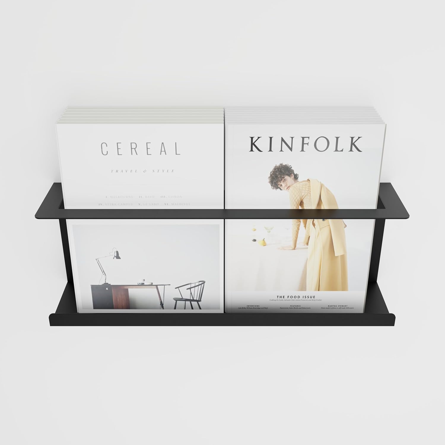 Matte Black Wall Mounted Metal Magazine & Newspaper Rack Shelf – Heavy Duty Steel, Powder Coated, Book Storage