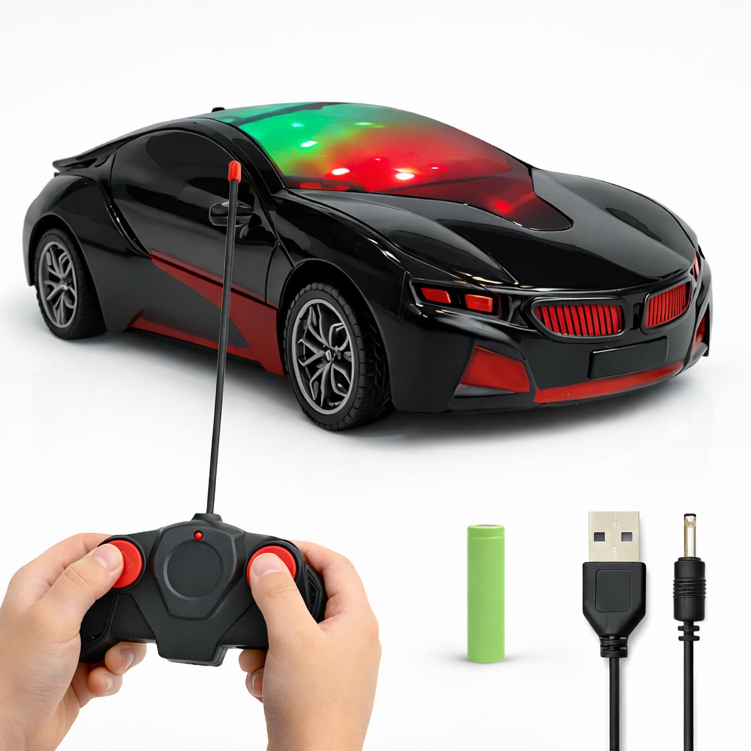 NHR Rechargeable Remote Control Car for Kids and Children, 3D Lights Famous RC High Speed Racing Car, Rechargeable Battery Toy for Boys & Girls Age 3+ (Black)
