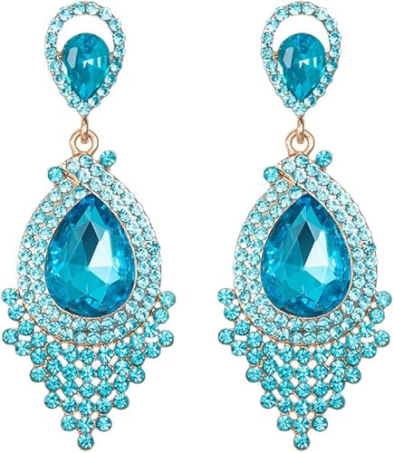 Pendientes largos de cristal con forma de lágrima de diamantes de imitación