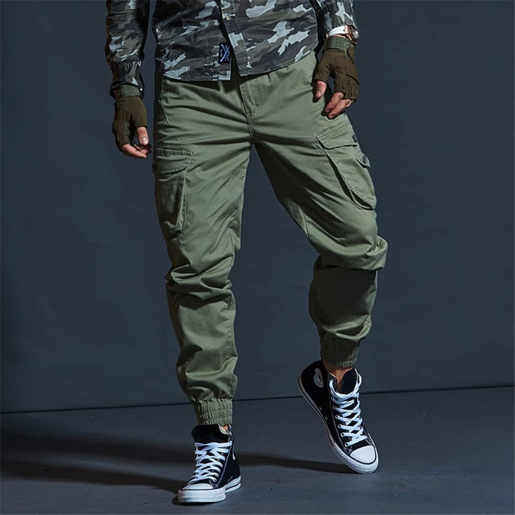 KEHAIOO Khaki Casual Pants, Men Military Tactical Joggers, Camouflage Cargo Pants, Multi-Pocket Black Army Trousers Green camouflage1A 32