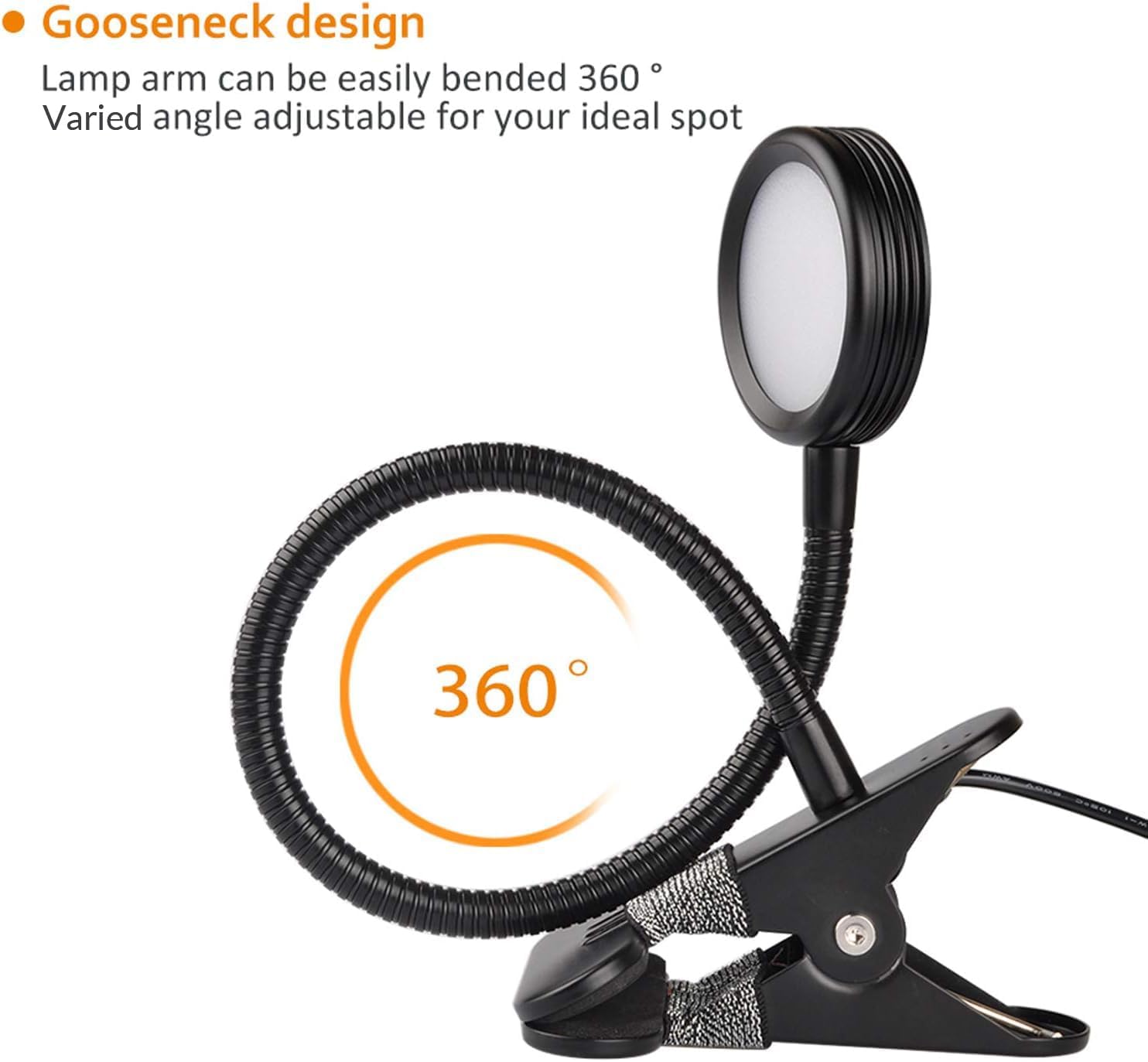 LEPOWER Clip on Light/Reading Lights/Book Light/Desk Lamp Color Changeable/Night Lights Clip on for Desk, Bed Headboard and Computers, Adapter Included (Black) - Image 8