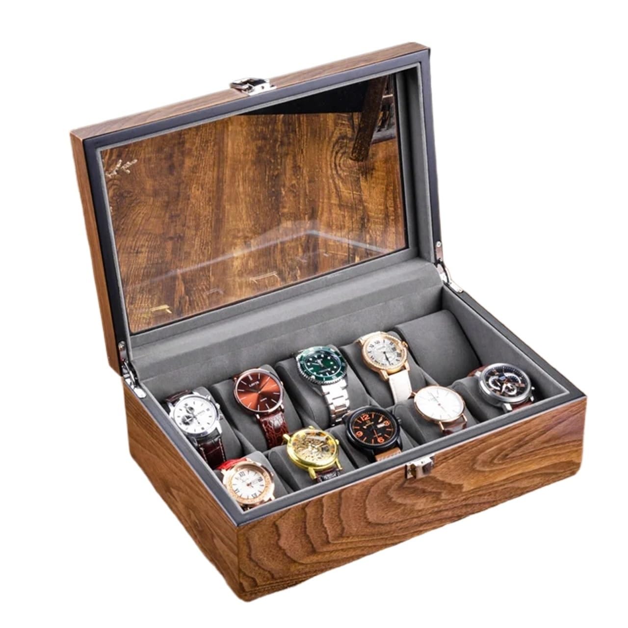 SHENJMAI Watch Box Wooden Watch Box Mens Case Storage Travel Watches Organizer Display Collection Portable