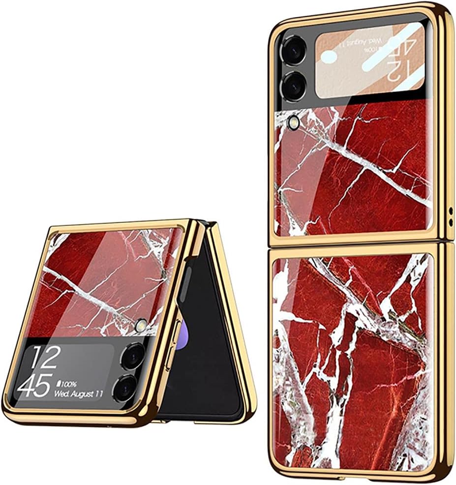 SHIEID Flip 4 Case - Galaxy Z Flip 4 Case Ultra-Thin Tempered Glass Phone Case - Fashion Electroplated PC Back Cover