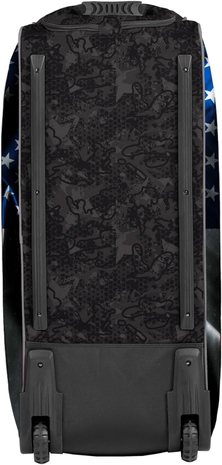 Boombah Brute Rolling Bat Bag - 35" x 15" x 12-1/2" - USA Black Ops Black/Royal/Red - Holds 4 Bats and Room for Gear - Wheeled Bag