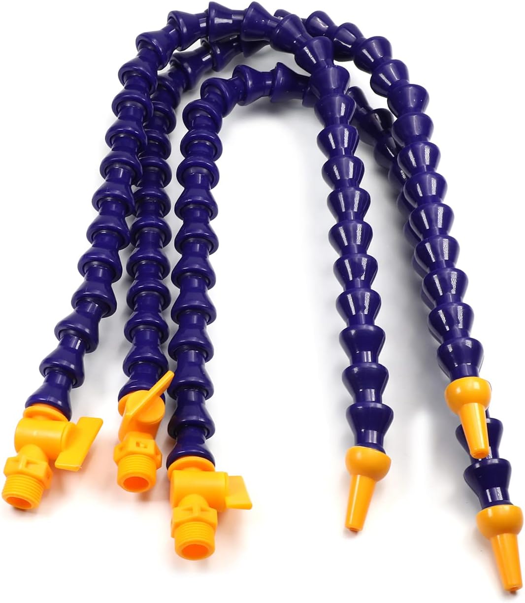 Utoolmart Flexible Coolant Pipe, G3/8 Thread Round Nozzle Coolant Pipe Hose, 24" Length Adjustable Flexible Cooling Tube with Valve, for Lathe Hydraulic Machinery and Water Cooling System, 3 Pcs