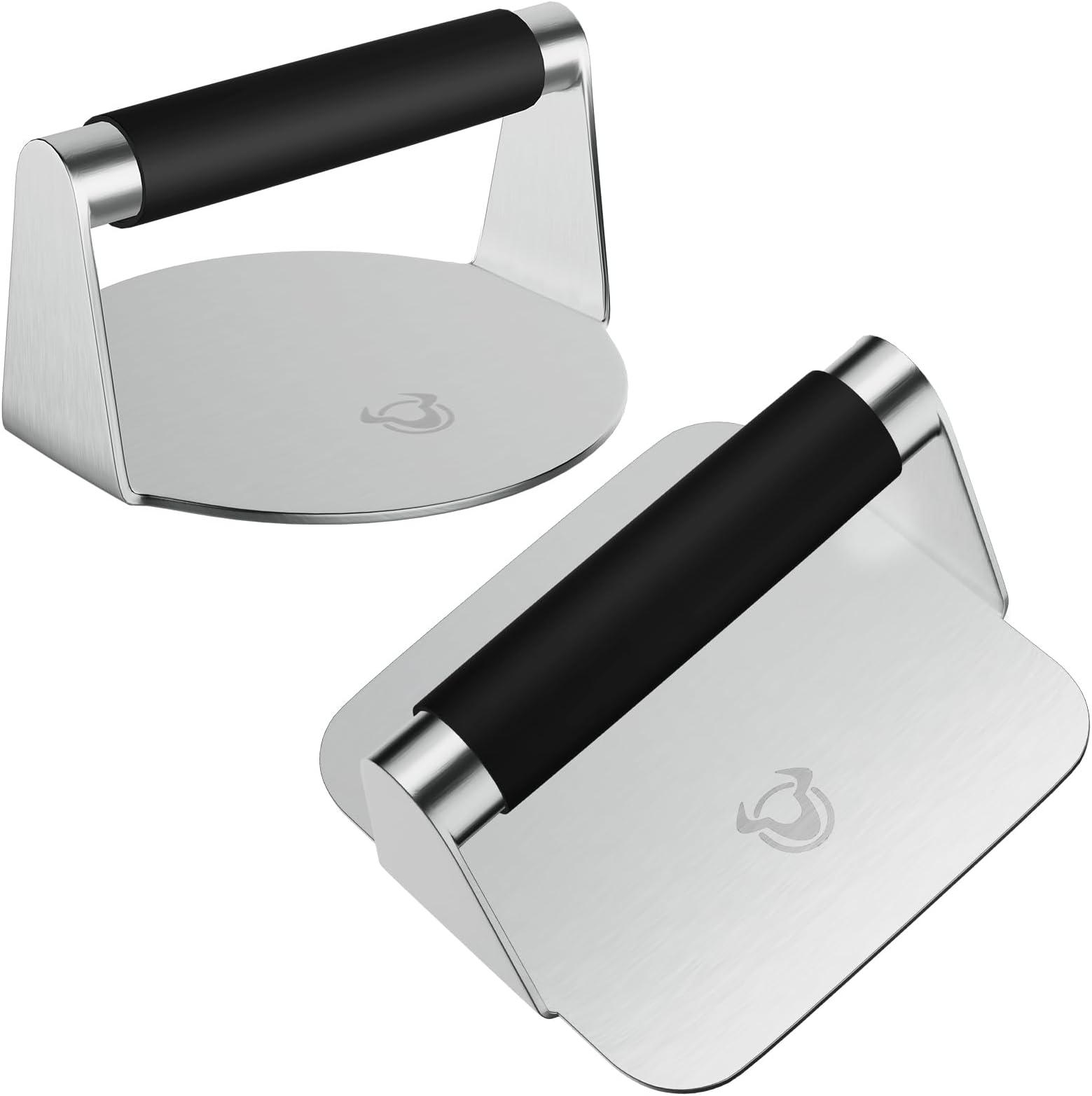 2-Pack Burger Press Set with Silicone Handles - Round and Square Stainless Steel Grill Presses for Smash Burgers and Bacon