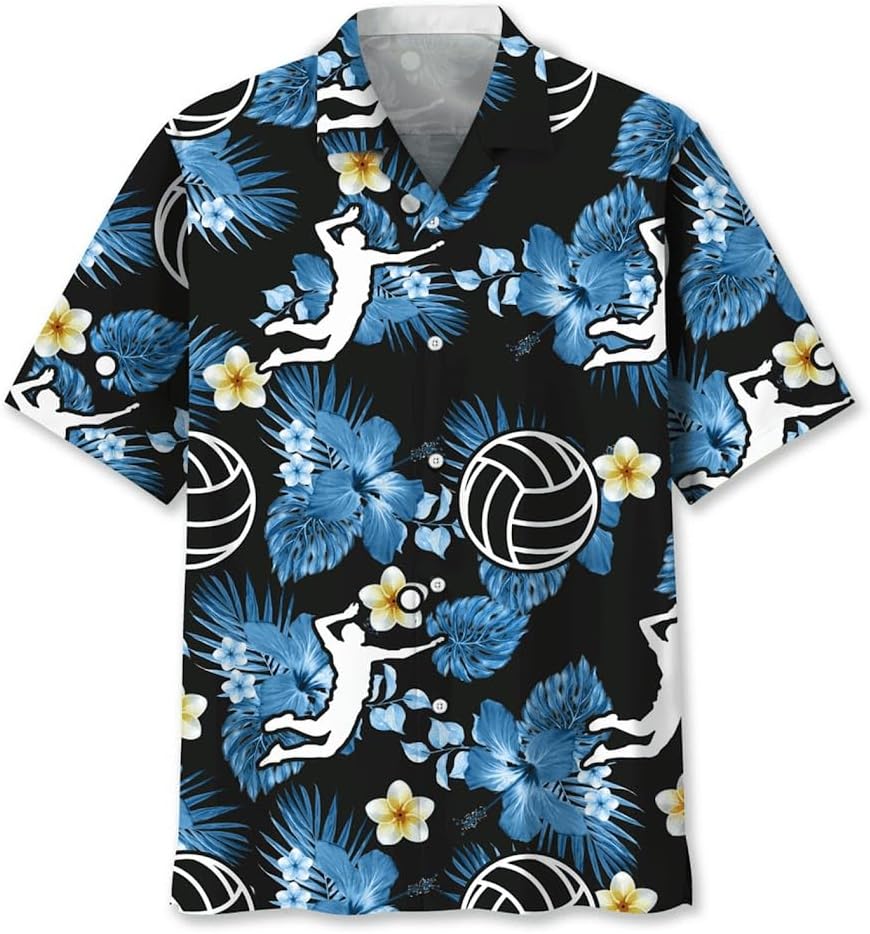 Volleyball Hawaiian Shirts for Men, Mens Volleyball Shirt Summer Short Sleeves Aloha Beach Clothing