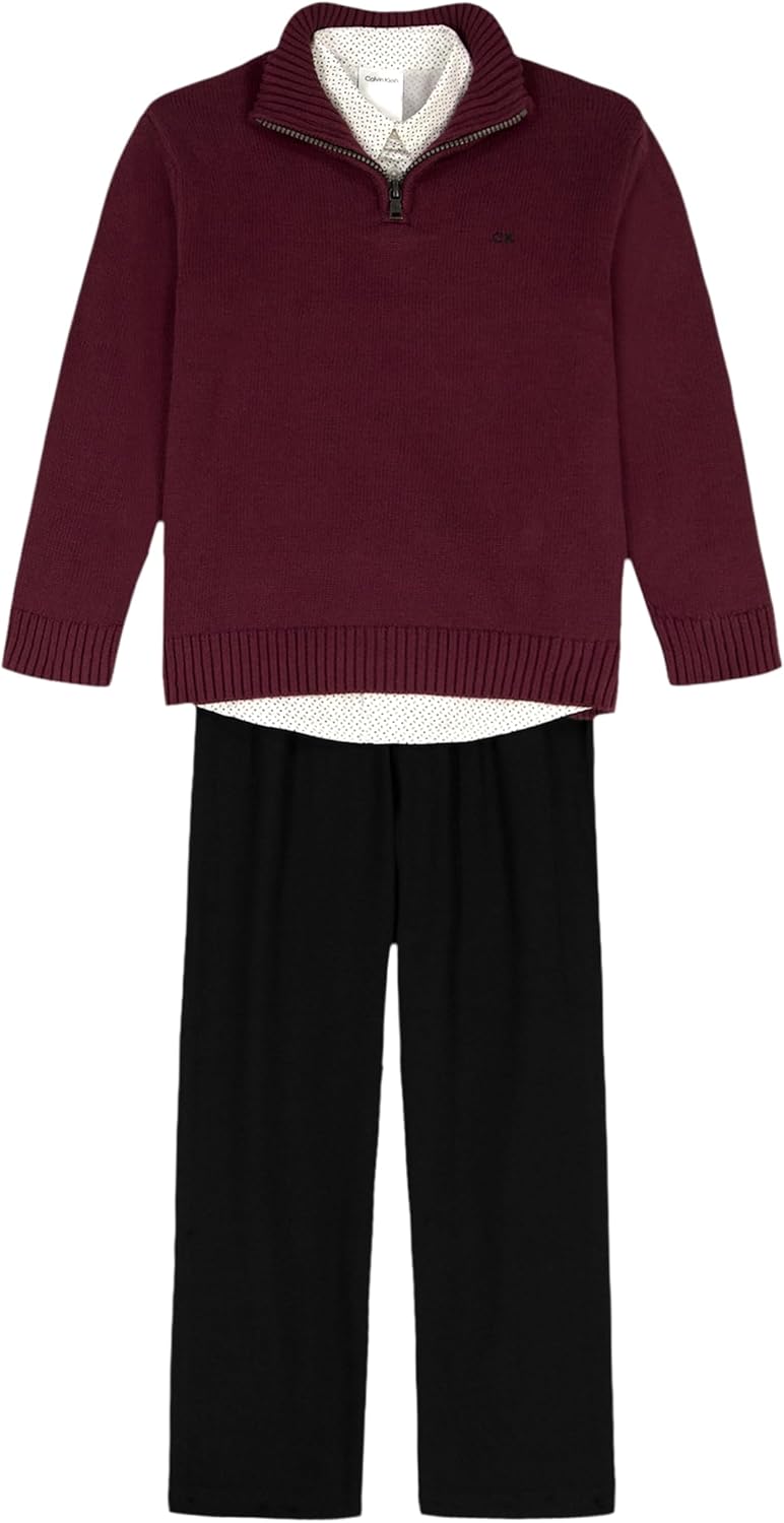 Calvin Klein boys 3-piece Sweater Set With Matching Button-down Shirt and Pants