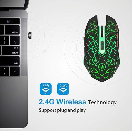 Miniatura 5 de TENMOS K6 - Mouse inalámbrico para juegos mouse óptico LED silencioso recargable con receptor USB 3 niveles de DPI ajustables y 6 botones compatible