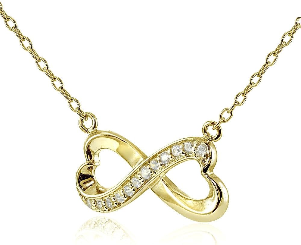 Hoops & Loops Sterling Silver, Yellow Gold Flash or Rose Gold Flash Infinity Heart CZ Cubic Zirconia Pendant Necklace