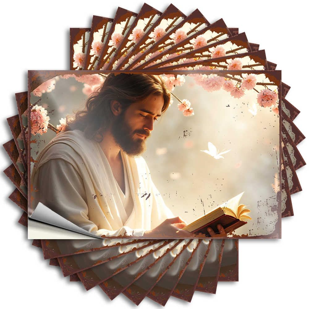 Large, Saying Funny Helmet Quote Stickers, Half No Residue Decals for Luggage | Fishing Party Favor Custom Jesus in Serenity: A Moment of Reflection Amidst Blossoms and But(12X18CM)