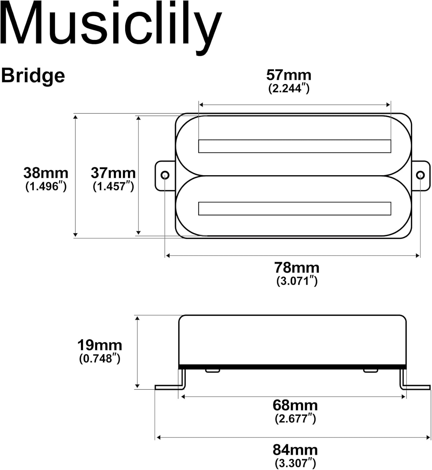 Musiclily Pro HH-DJRC Ceramic Rail Blade Humbucker Bridge Pickup 14.5K for Electric Guitar, Black