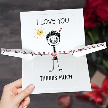 FLYAB I Love You This Much Card - Funny Mothers Fathers Day Card with Envelope Romantic Wedding Anniversary Valentines Day Cards Gift for Her Him