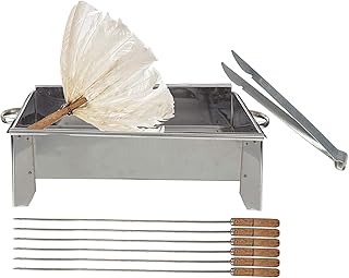 elyassin Skewer Barbecue Stainless Steel Reusable with Wooden Handle for BBQ Camping Cooking and Camping BBQ Cooking Set of 12 Pieces