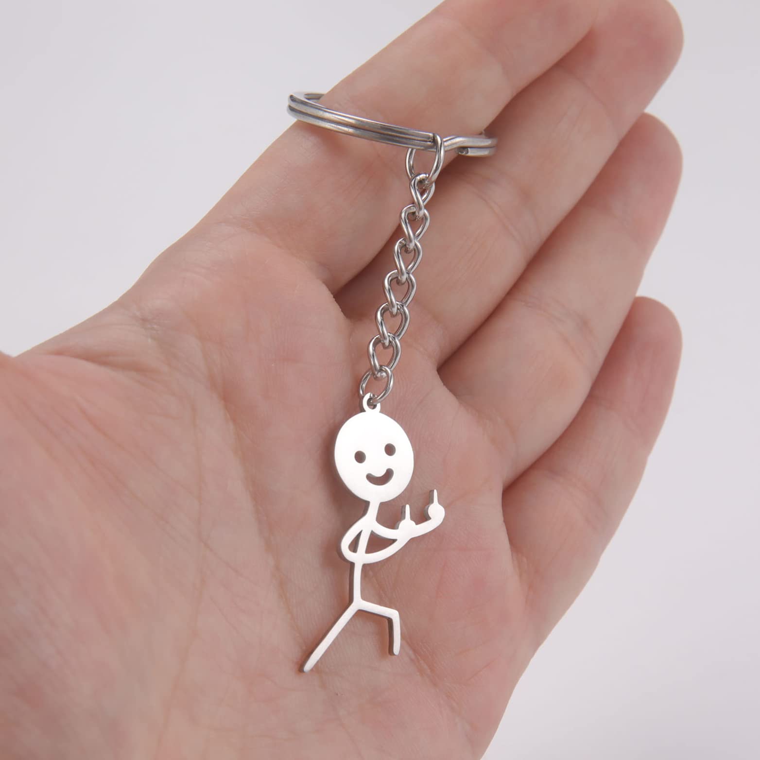 EUEAVAN Personalized Funny Doodle Keychain Smiley Face Middle Finger Cool Funny Creative Unique Handmade Teen Girl Boy (silver2)