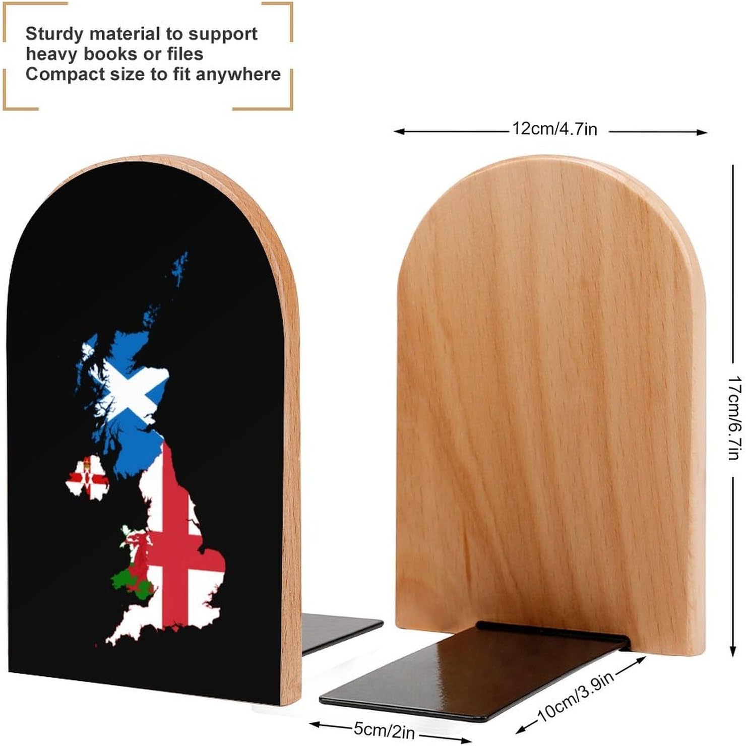 Flag Map of The United Kingdom Cute Wood Book Ends Decorative Bookends 1 Pair Non-Skid for Shelves Home Office 7 X 5 Inch