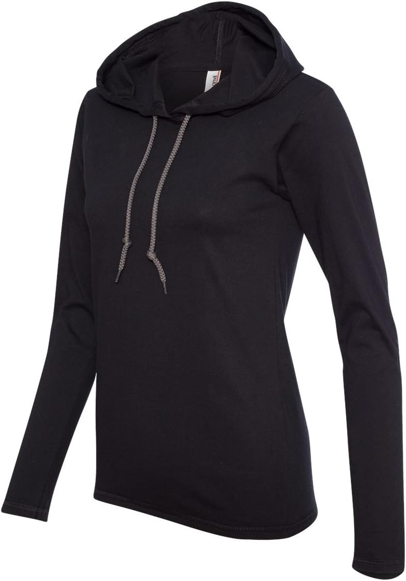 Anvil Ladies Lightweight Long-Sleeve Hooded T-Shirt, XL, BLACK/DARK GREY - Image 4