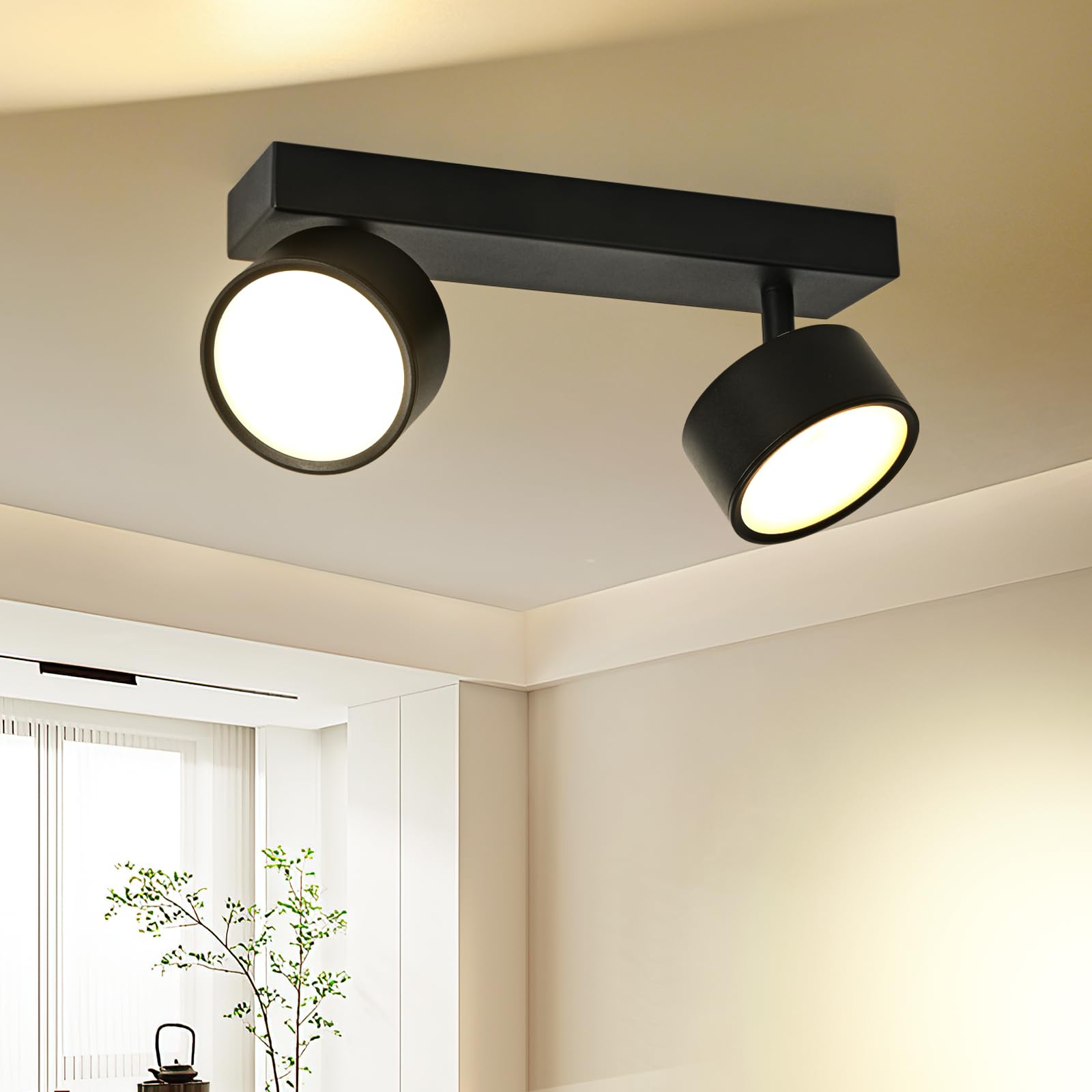 Doughelec Deckenleuchte LED Deckenlampe 2 Flammig Flur - Deckenstrahler Deckenlampe Schwarz 12W Warmweiß LED Deckenspot Modern Schwenkbar Lampe Strahler Wandlampe für Wohnzimmer Schlafzimmer Küche