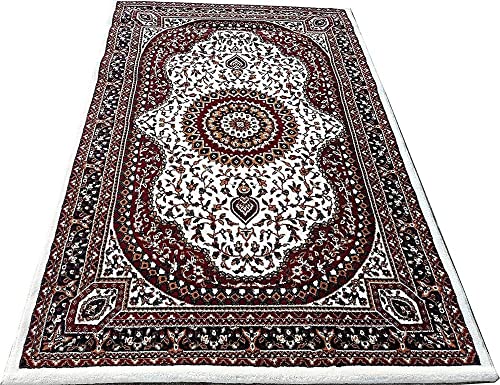 Image of Kashmiri Design Traditional Carpets for Living Room 8x11 Feet (240 x 330 Cm) Drawing Room Hall Ivory Colour