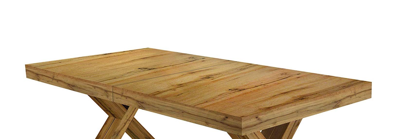 KONTE.DESIGN Tavolo GALLIPOLI allungabile in legno, finituravRovere Nodato, gambe ad X, 180 x 100 cm - 480 x 100 cm, 22 Posti