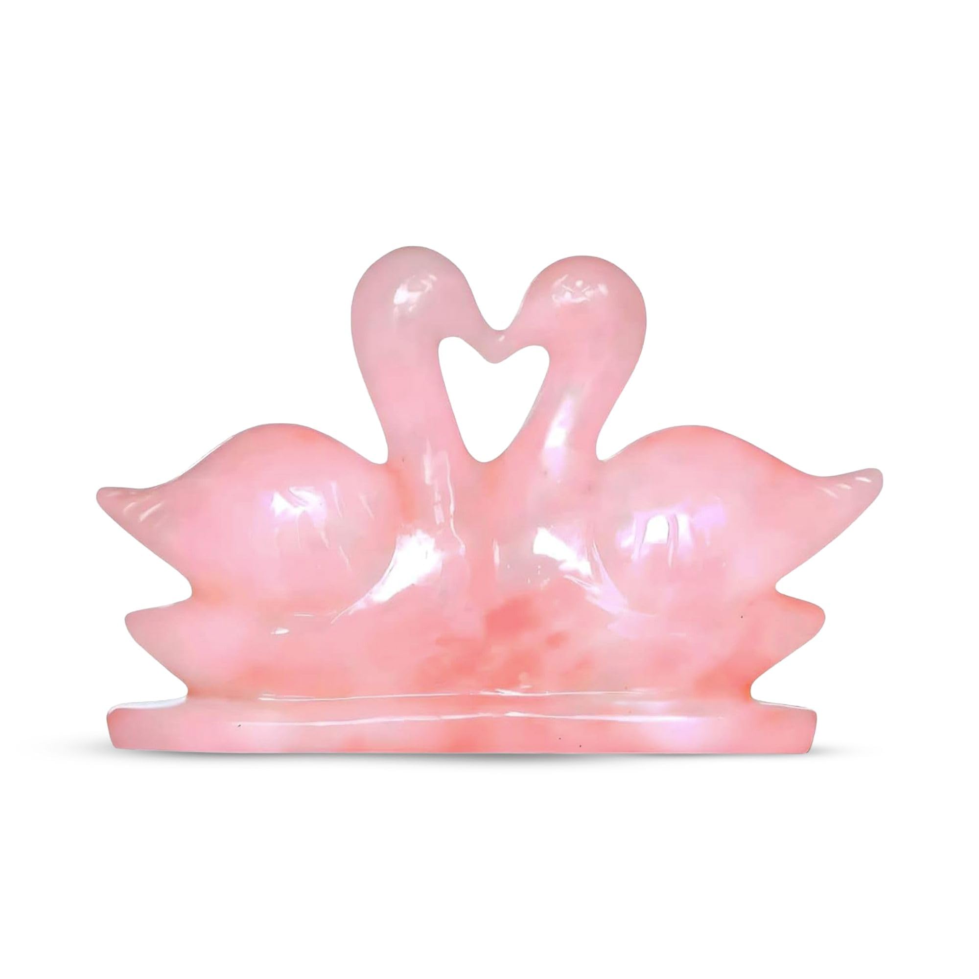 INFINIX CRYSTAL Natural Rose Quartz Swan Pair | 300-350 g Certified Rose Quartz Crystal Love Birds Showpiece | Symbol of Love, Loyalty & Togetherness | Home & Office Decor | Ideal for Gifting