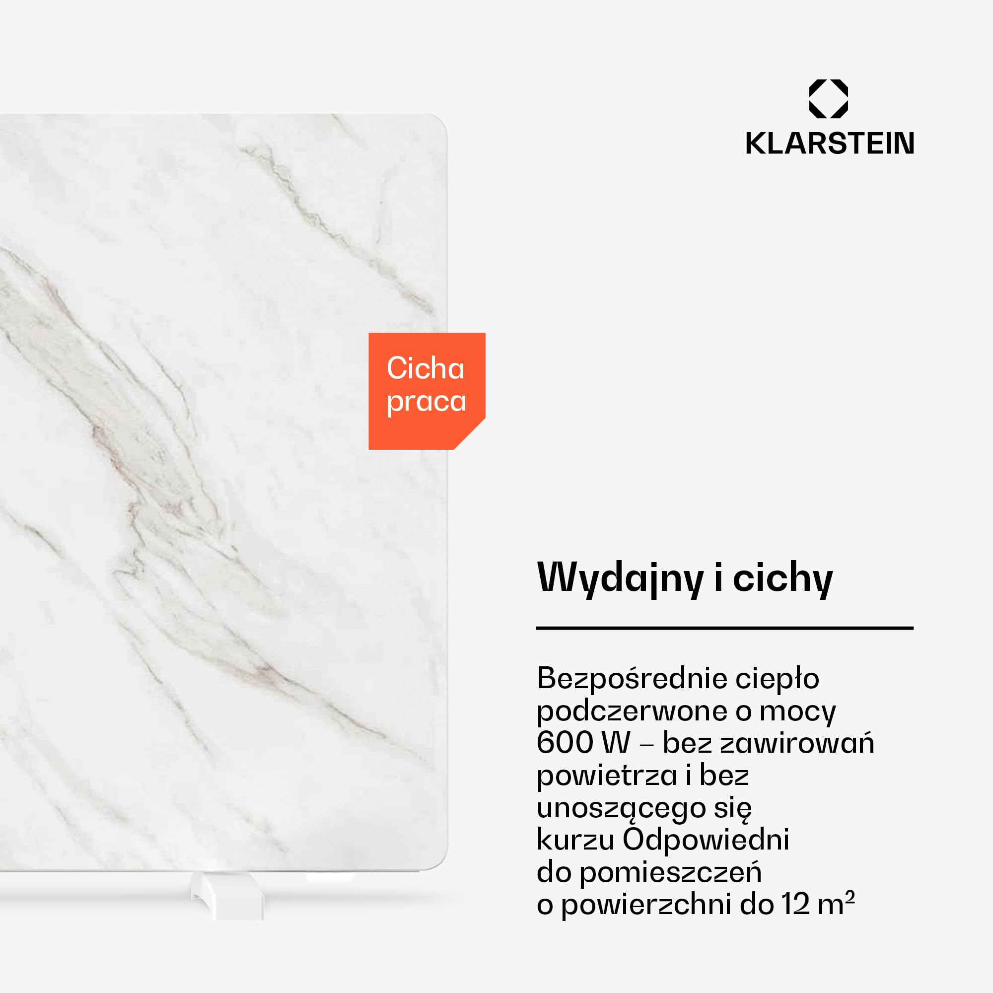 Klarstein Ogrzewanie na podczerwień 600 W – montaż na ścianie i urządzenie stojące, termostat, sterowanie aplikacją, wygląd marmuru, IP43, ochrona przed przegrzaniem, do łazienki i salonu, elektryczne