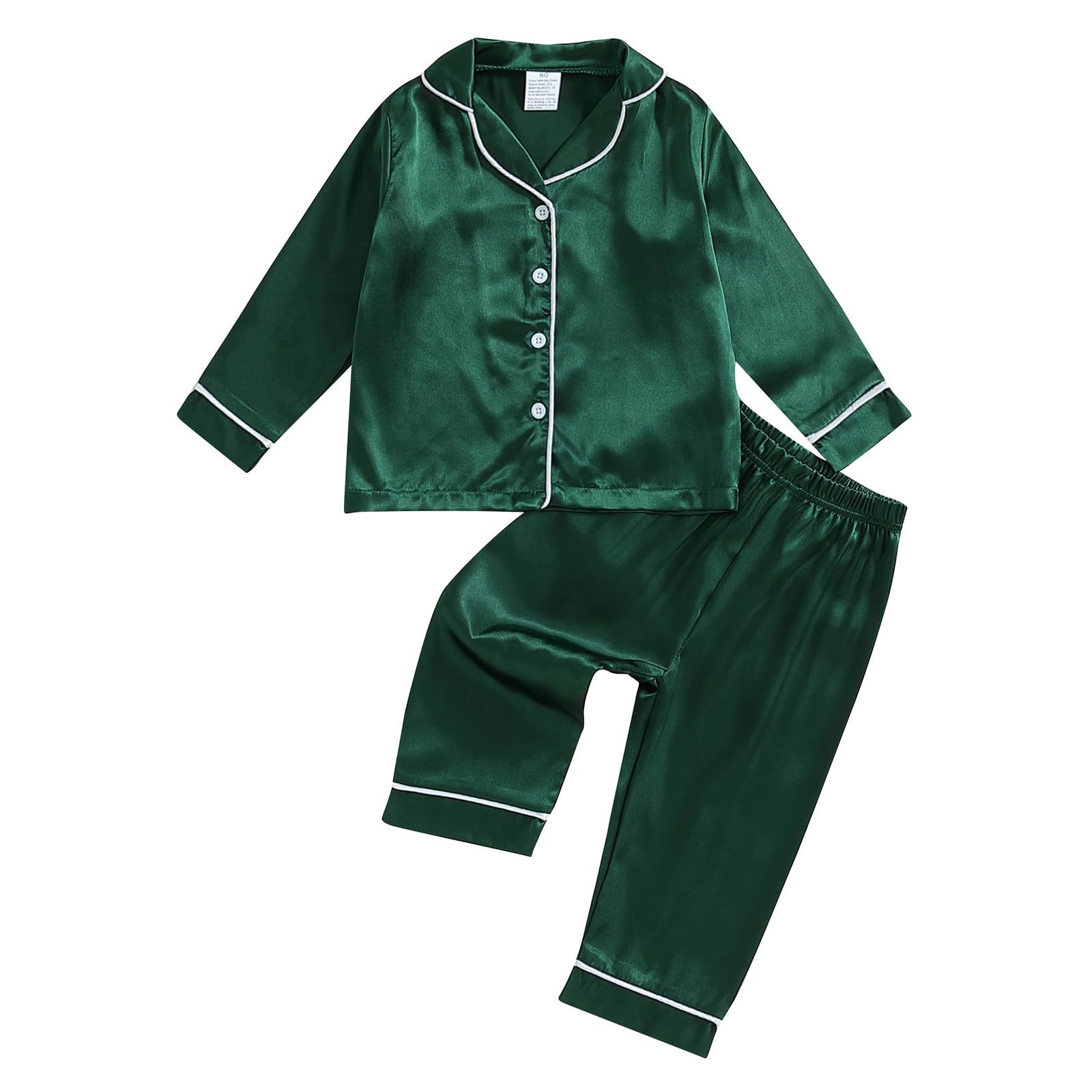 Multitrust Baby Girls Boys Silk Pajamas Set Solid Long Sleeve Button Down Shirts Tops and Pants Infant Satin Pj Lounge Sets (Green, 3-4 Years)