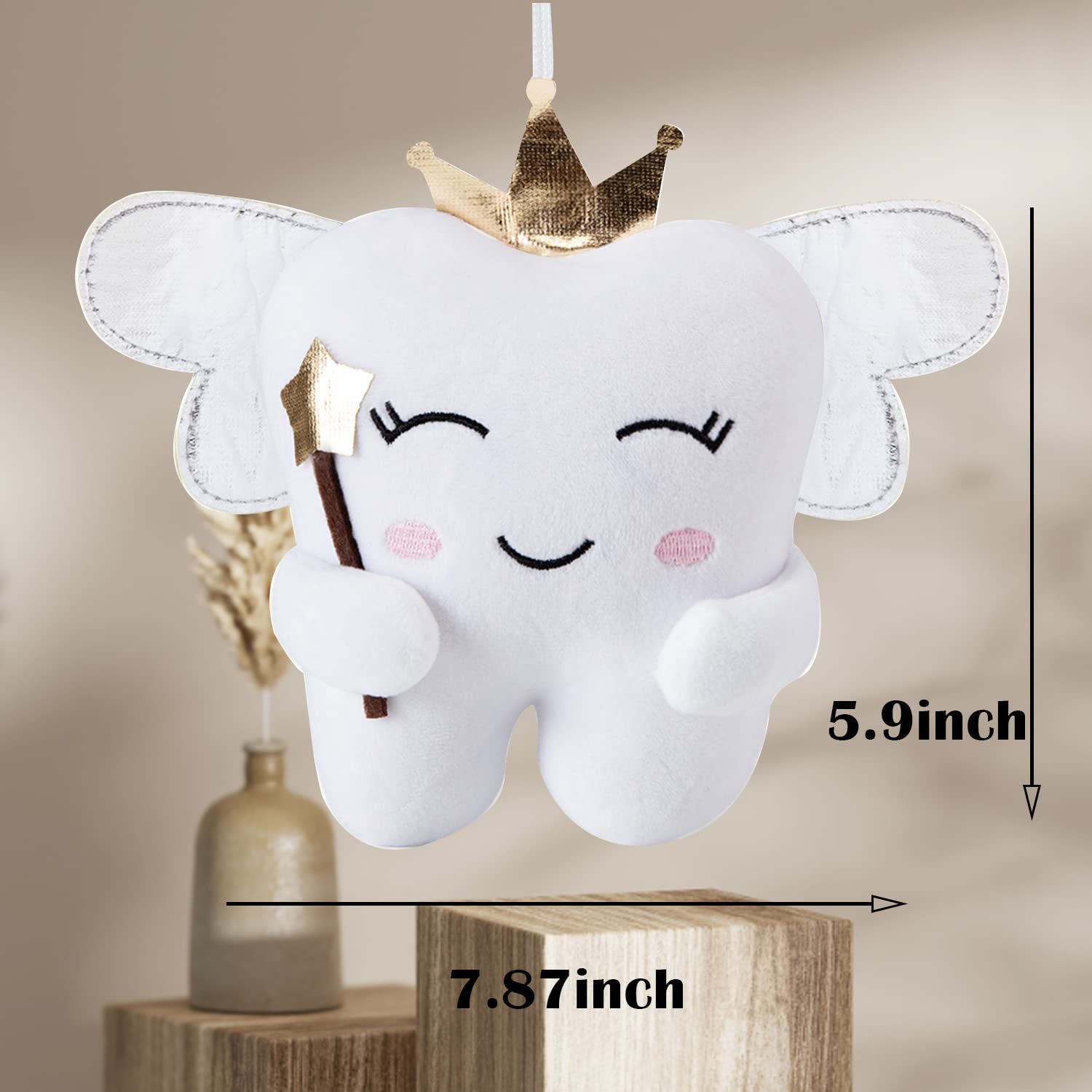 Poupée fée des Dents Ailes Brillantes brodé Oreiller fée des Dents avec Poche Souvenir fée des Dents Cadeau pour garçons Filles (Blanc)