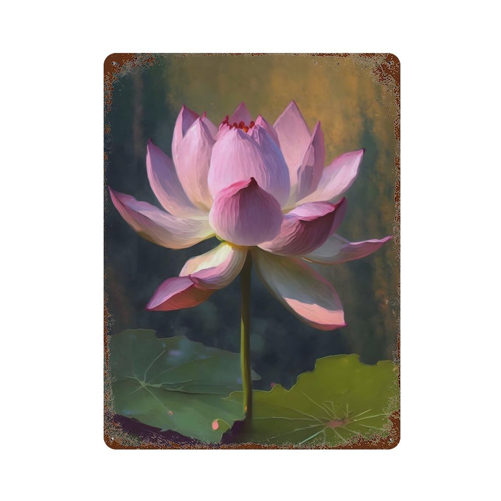 Rust Effect Tin Sign A Lotus Pond of Serenity 15.7"x11.8", Vintage Wall Decor for Basement, Hobby Room And Garage Decor