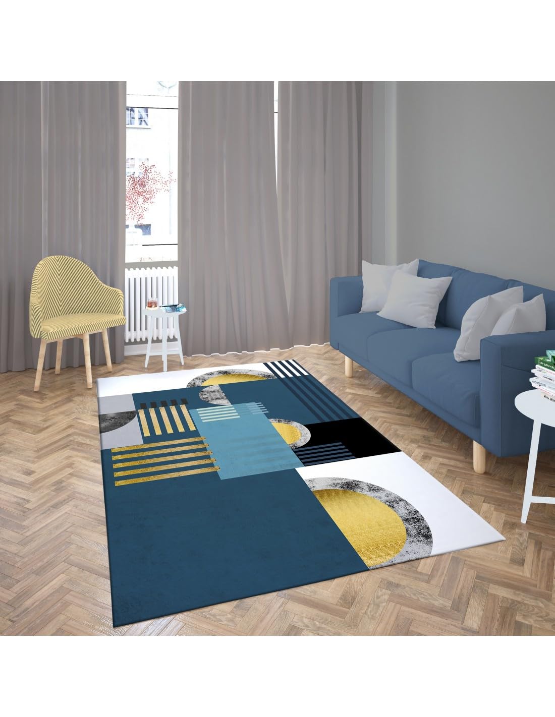 Mani Textile - Tapis Jodhpur Bleu Dimensions - 120x180