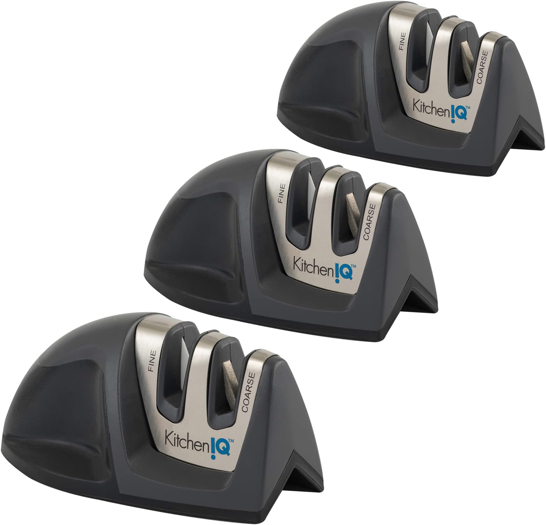 51423 | Deluxe Diamond Edge Grip 2-Stage Knife Sharpener | 3 Pack | Black | Coarse & Fine Sharpeners | Compact | Non-Slip Base | Soft Grip Rubber Handle | Straight & Serrated Knives