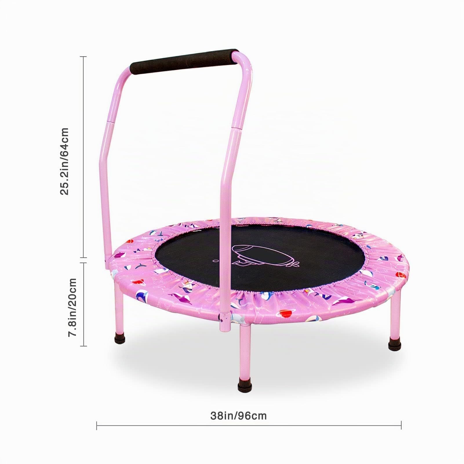 Trampolín para niños ø 96 cm, Mini Trampolín Plegable para Niños Pequeños con Asa Almohadilla Protectora de Seguridad Cubierta Colchoneta para Saltar Interior/Exterior Puente de Rebote Redondo