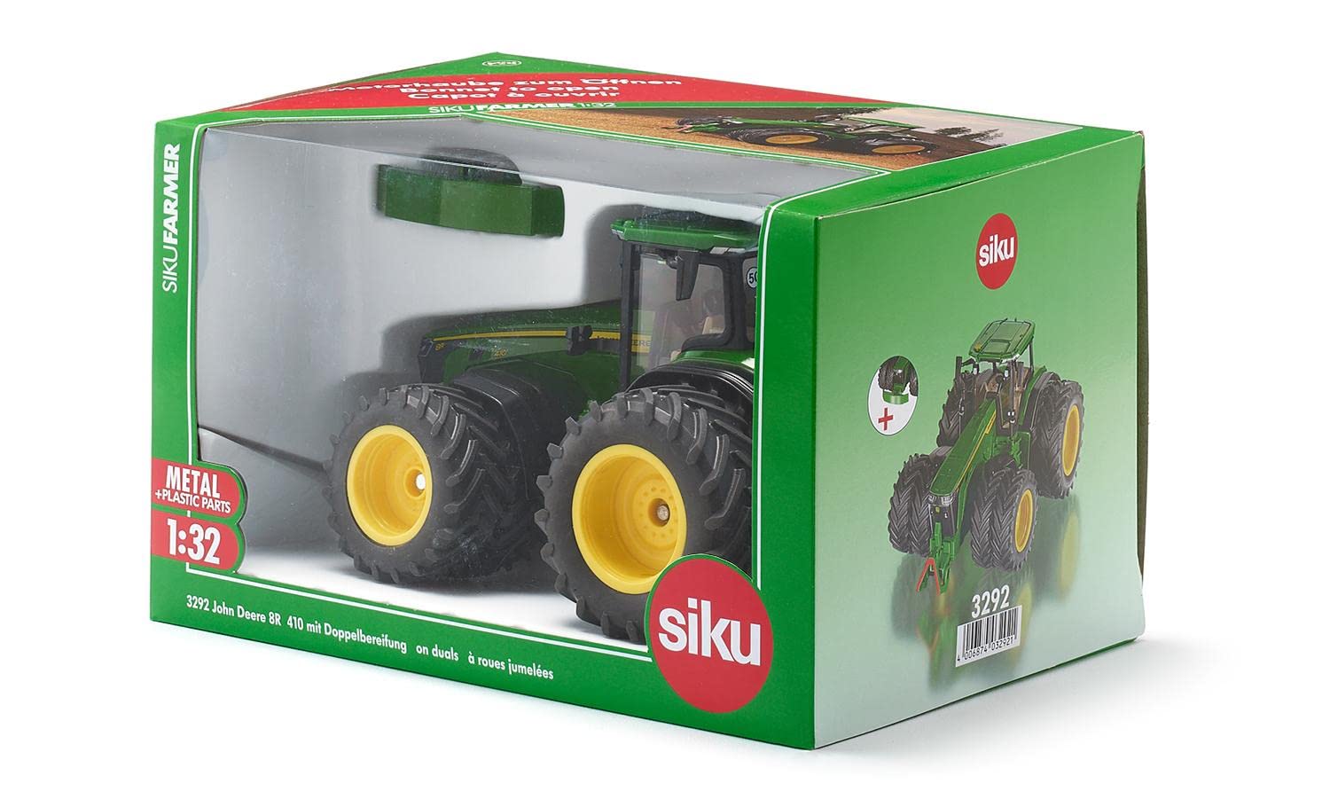 Siku 3292 John Deere 8R 410 Traktor Zabawkowy 1:32 Metal Tworzywo sztuczne Zielony