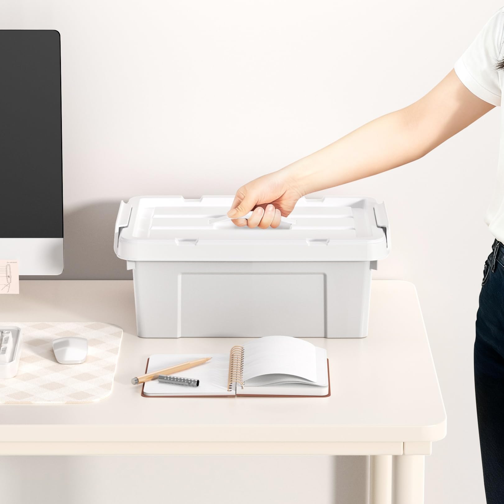 Cetomo 15L*3 Aufbewahrungsboxen, Tragbare Plastikboxen mit Deckeln, Organizer-Behälter mit Griff und Clips, Stapelbar, Ineinander Nestbar, für Zuhause und Büro, Grau, 15L-3er Pack