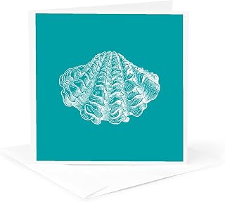 Teal Blue seashell etching print, clam beach ocean - Greeting Card, 6 x 6 inches, single (gc_164973_5)